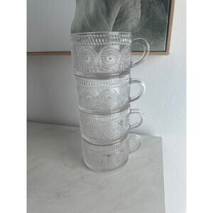 Large vintage style mugs bowls clear w/gold trim X4 beautiful